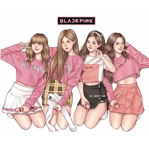 Blackpink Cartoon Lovely Group Shot Wallpaper