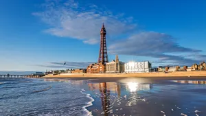 Blackpool Tower With Beach And Ocean Desktop Wallpaper