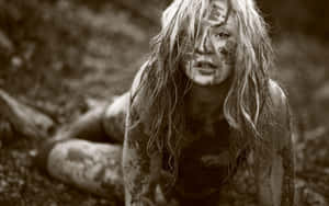 Blonde Woman Lying In Dirty Mud Sepia Wallpaper