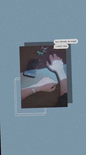 Blue Anime Phone And Hands Aesthetic Wallpaper