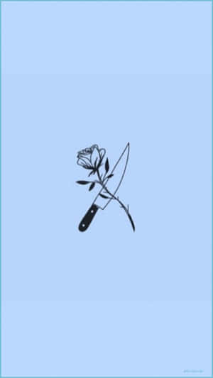 Blue Baddie With Knife And Rose Wallpaper