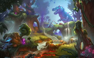 Blue Dinosaur Roaming The Forest Hearthstone Desktop Wallpaper