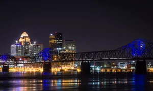 Blue Lights At The Famous Bridge In Louisville Wallpaper