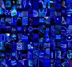 Blue Neon Aesthetic Collage Wallpaper