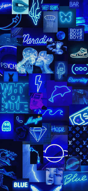 Blue Neon Aesthetic Collage Wallpaper