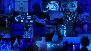 Blue Neon Aesthetic Collage Wallpaper