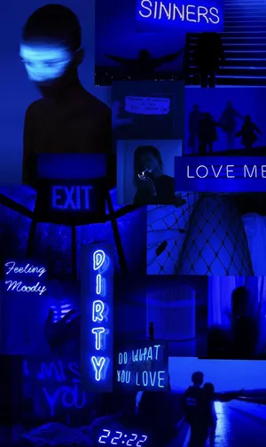 Blue Neon Aesthetic Collage Wallpaper