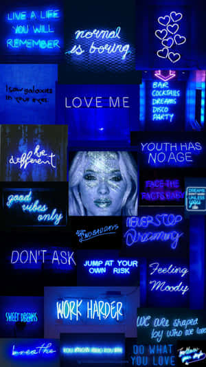 Blue Neon Aesthetic Collage Wallpaper