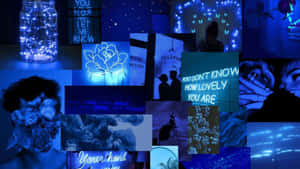 Blue Neon Aesthetic Collage Wallpaper