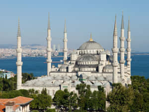 Blue Ocean View Blue Mosque Wallpaper