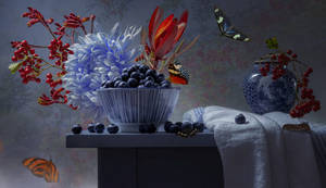 Blueberries And Butterflies Wallpaper