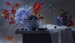 Blueberries And Butterflies Wallpaper