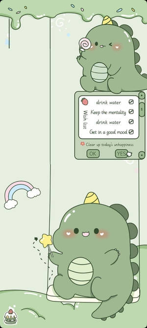 Blushing Dino Kawaii Iphone Wallpaper