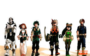 Bnha Dekusquad With Katsuki Walking Wallpaper