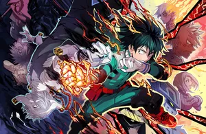 Bnha Midoriya With Villains Fanart Wallpaper