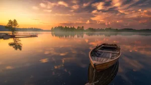 Boat On Lake Google Meet Background Wallpaper