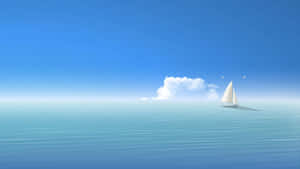 Boat On The Calm Sea Blue Pc Wallpaper
