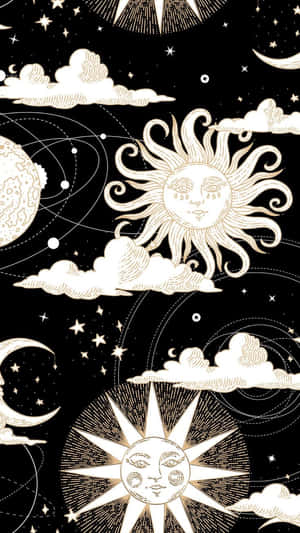 Bohemian Sun Moon Artwork Wallpaper