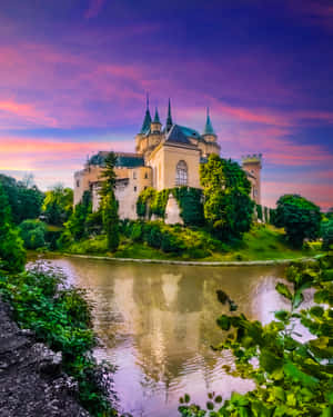 Bojnice Castle Purple Sky Wallpaper