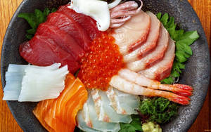 Bowl Of Mixed Seafood Sashimi Wallpaper