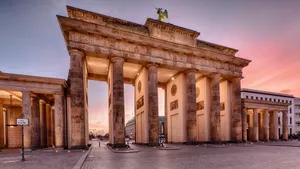Brandenburg Gate Pink Blue Sky Wallpaper