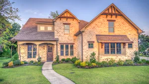 Brick Wall Beautiful House Trees Around Wallpaper