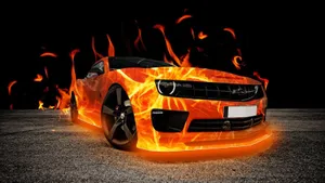 Bright Orange Fire Car Wallpaper