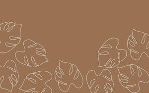 Brown Aesthetic Monstera Leaves Laptop Wallpaper