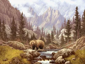 Brown Bear In Forest Art Wallpaper