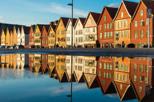 Bryggen Reflections Bergen Norway Wallpaper