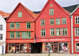 Bryggen Traditional Norwegian Shops Wallpaper