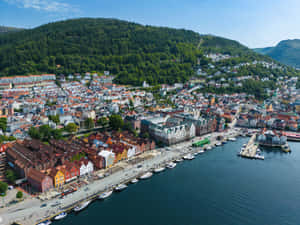 Bryggen Waterfront Aerial View Bergen Norway Wallpaper