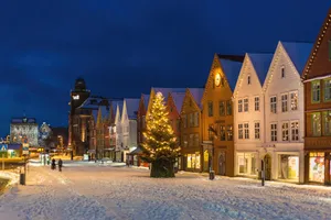 Bryggen Winter Night Scene Wallpaper