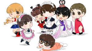 Bts Chibi In Dresses Wallpaper