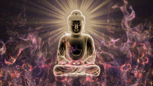 Buddha Desktop With Purple Flames Wallpaper