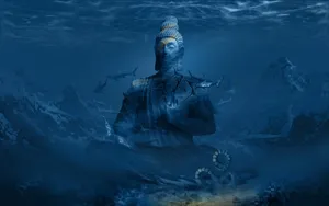 Buddha Sculpture Underwater Photoshop Hd Wallpaper