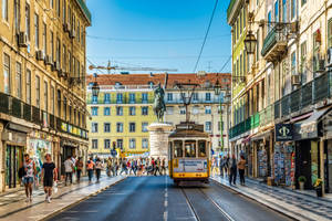 Busy Streets Of Lisbon Wallpaper