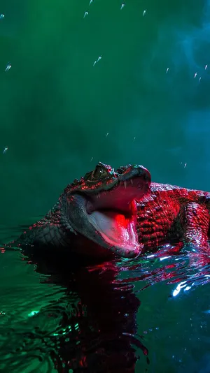 Caiman With Mouth Wide Open Wallpaper