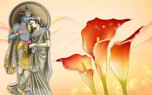 Calla Lily Radha Krishna Artwork Wallpaper