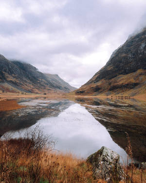 Calming Lake Reflecting Mountains Wallpaper