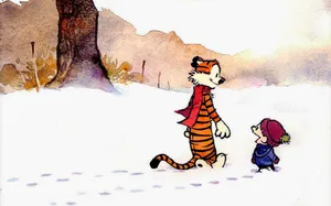 Calvin And Hobbes Embrace The Winter Season. Wallpaper