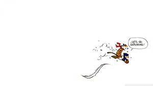 Calvin And Hobbes Happily Snowboarding Together Wallpaper