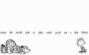 Calvin And Hobbes On White Screen Wallpaper