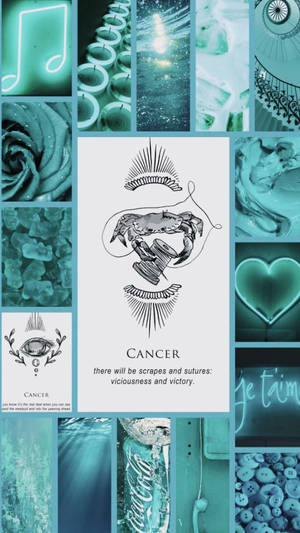 Cancer Zodiac Cyan Collage Wallpaper