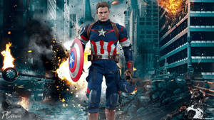 Captain America Wielding His Iconic Shield As Earth's Mightiest Heroes Unite In Battle. Wallpaper