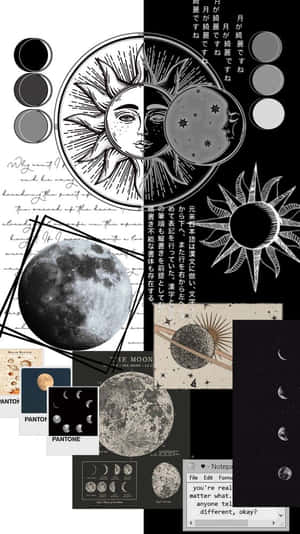 Caption: Celestial Harmony - The Sun And Moon Aesthetic Wallpaper