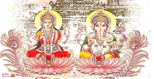 Caption: Divine Representation Of Goddess Mahalakshmi With Lord Ganesha Wallpaper