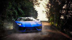 Caption: Elegant Blue Lamborghini Aventador Wallpaper