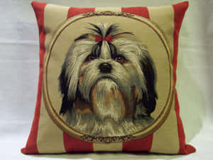 Caption: Elegant Embroidered Shih Tzu Pillow Wallpaper