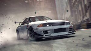 Caption: Exhilarating Ride In Grid 2 - Classic White Race Car Wallpaper